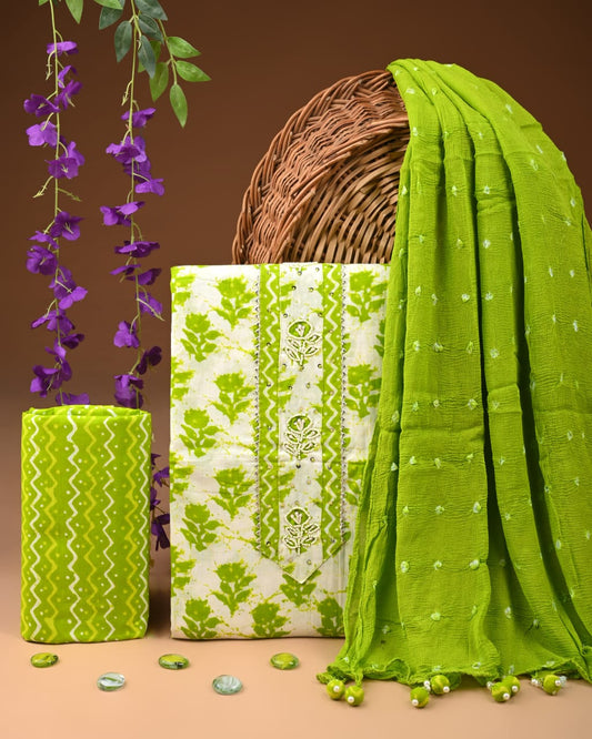PREMIUM GOTA PATTI COTTON SUIT SET WITH CHIFFON DUPATTA