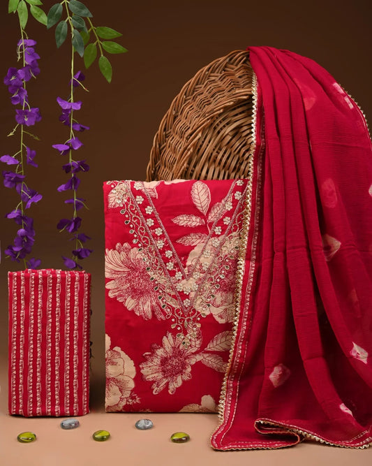 PREMIUM GOTA PATTI COTTON SUIT SET WITH CHIFFON DUPATTA